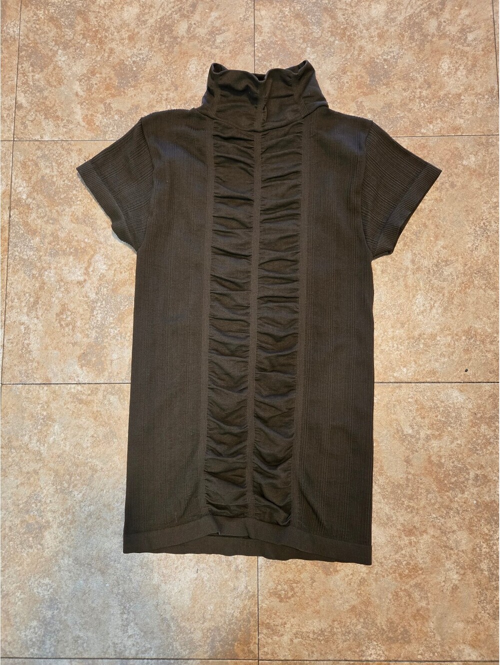 Sixteen Brown Ruched Mock Neck Ribbed Short Sleeve Top Plus Size 2X 3X